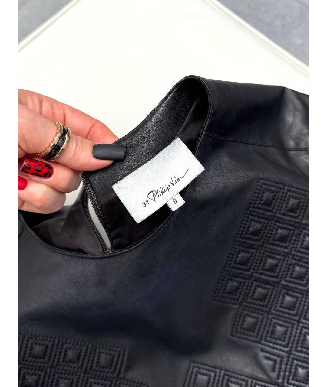 3.1 PHILLIP LIM Черная кожаная футболка, фото 3