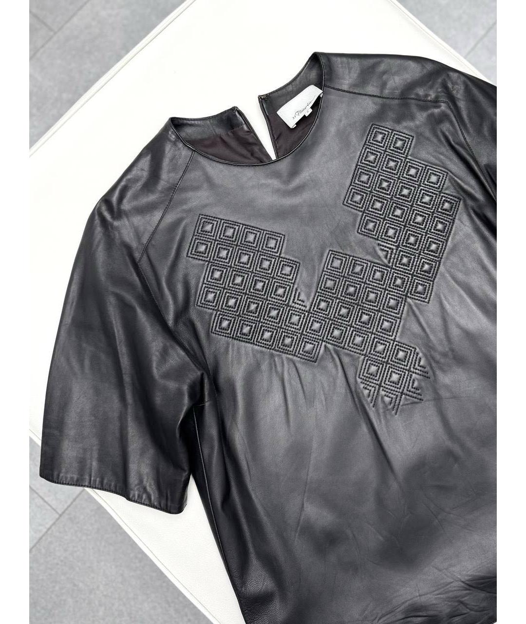 3.1 PHILLIP LIM Черная кожаная футболка, фото 4