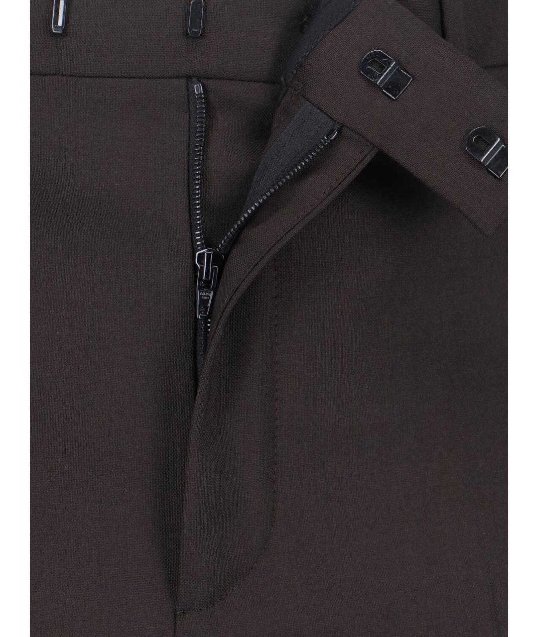 CELINE Коричневые шерстяные классические брюки, фото 4