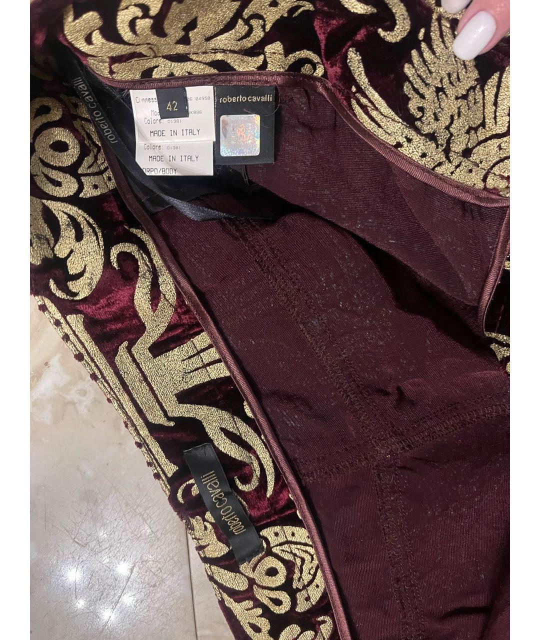 ROBERTO CAVALLI Бордовые бархатные прямые брюки, фото 6