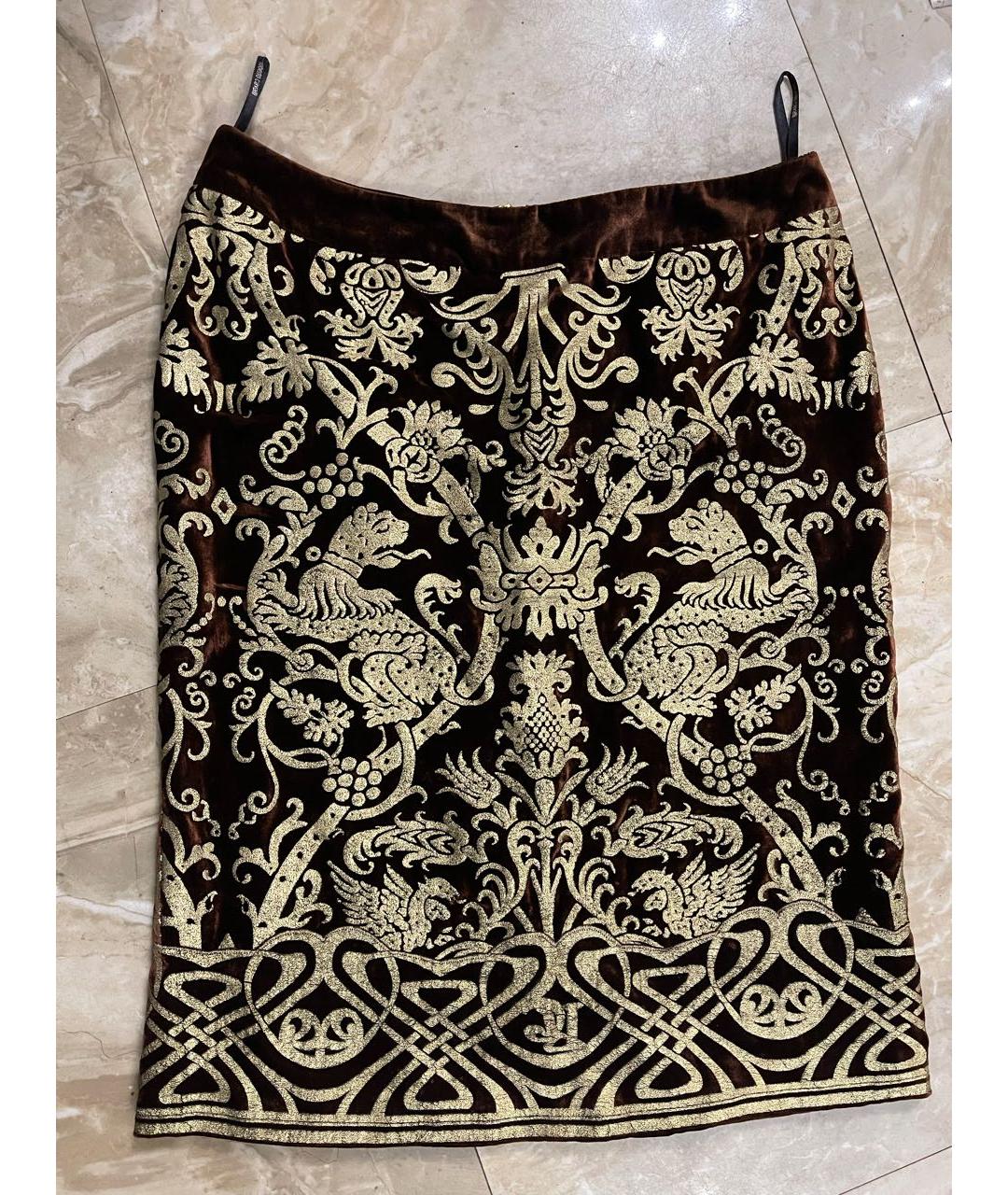 ROBERTO CAVALLI Коричневая бархатная юбка миди, фото 8