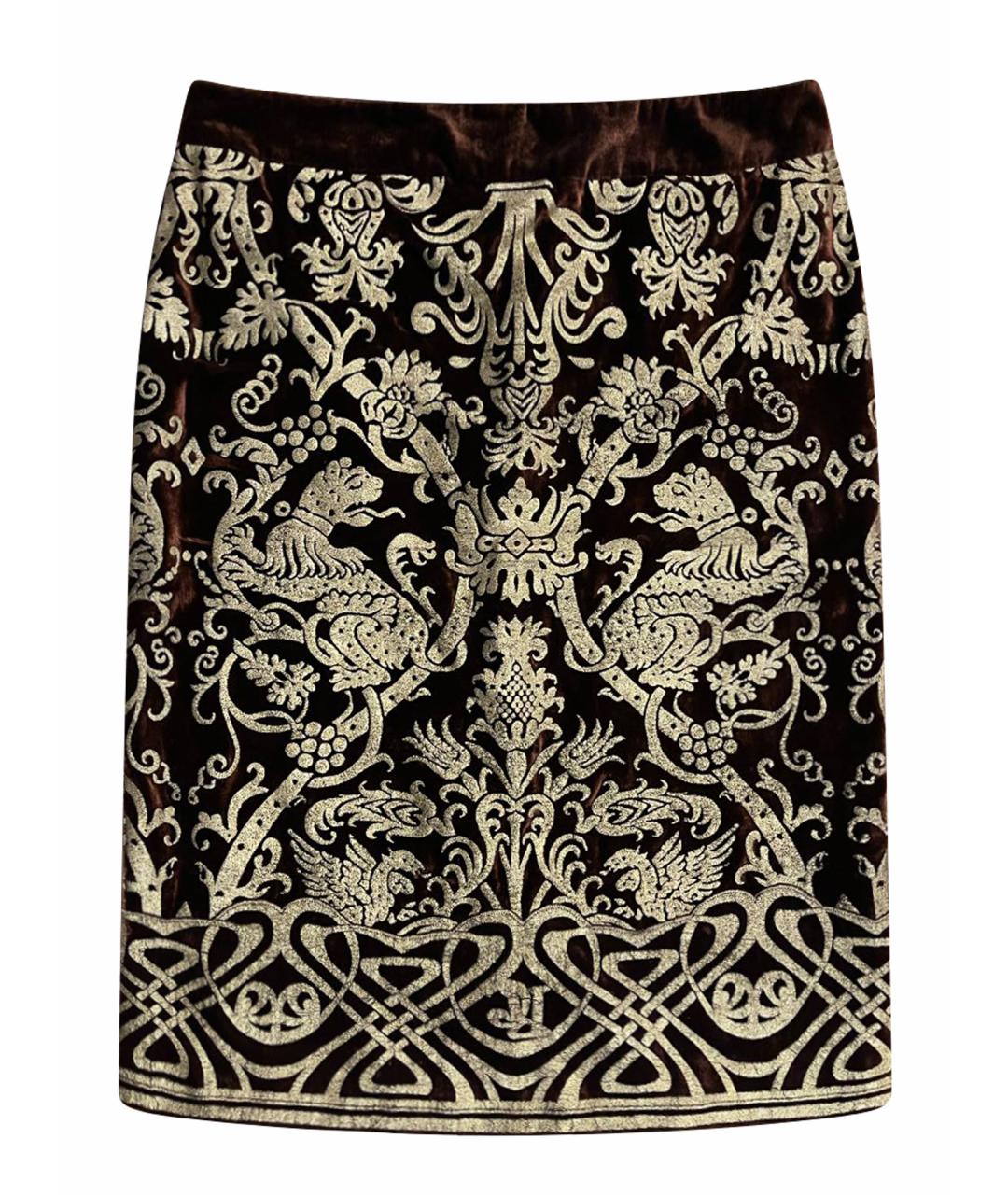 ROBERTO CAVALLI Коричневая бархатная юбка миди, фото 1
