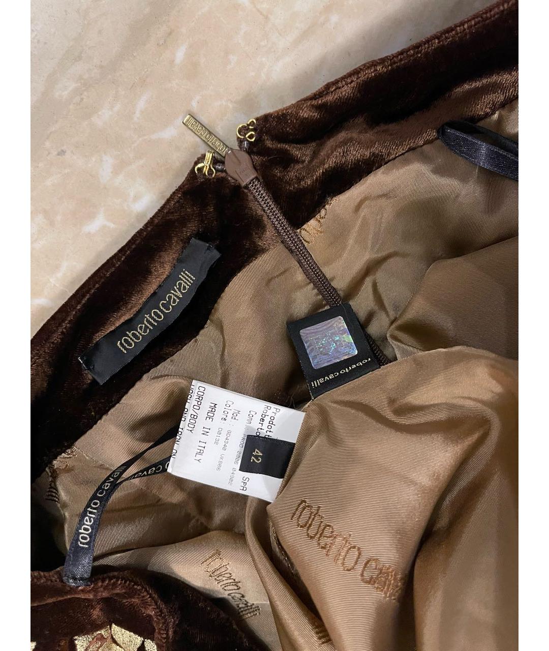 ROBERTO CAVALLI Коричневая бархатная юбка миди, фото 6