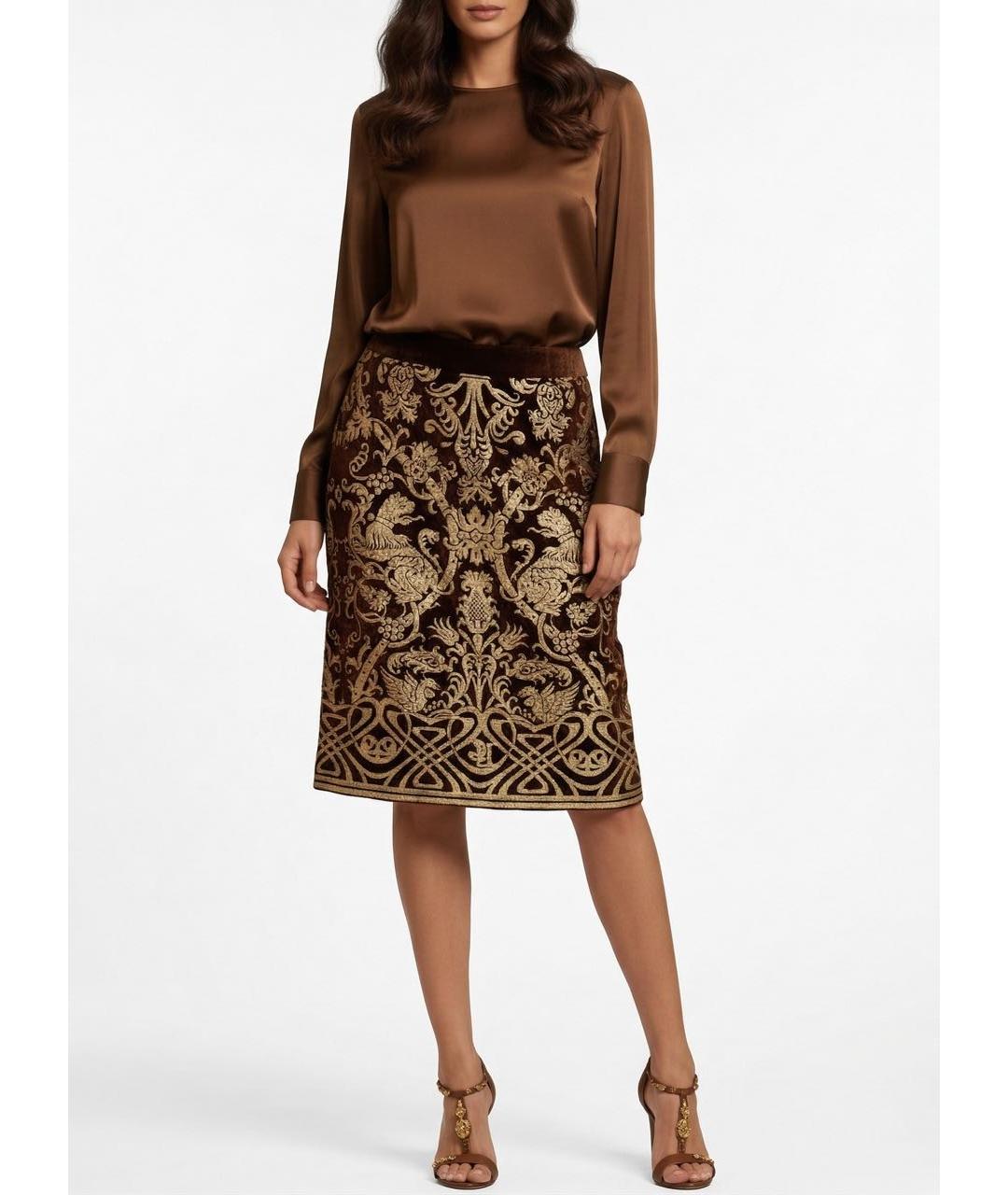 ROBERTO CAVALLI Коричневая бархатная юбка миди, фото 2