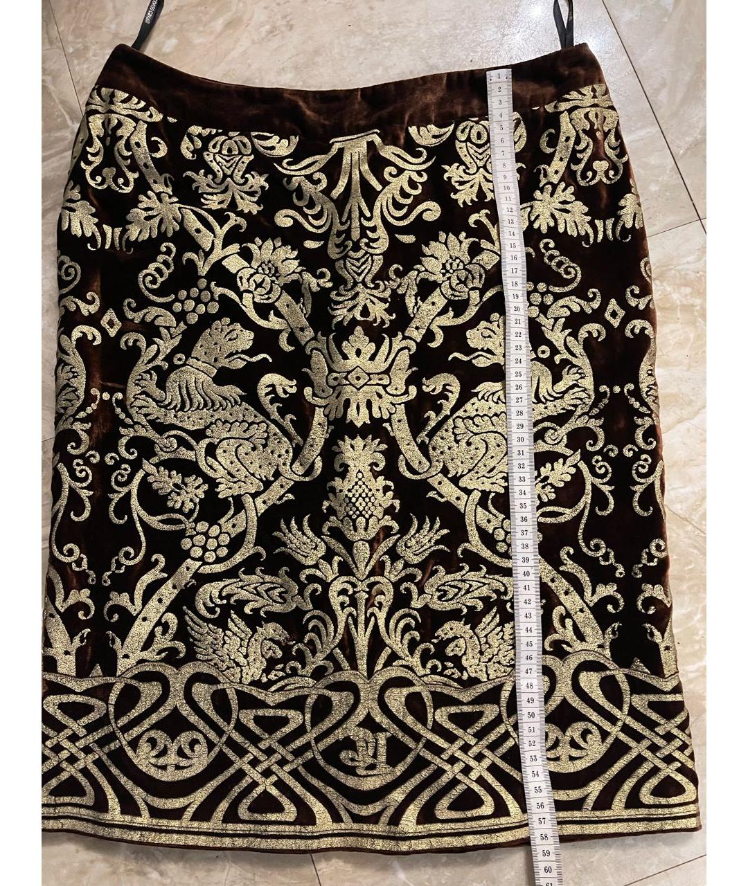 ROBERTO CAVALLI Коричневая бархатная юбка миди, фото 3