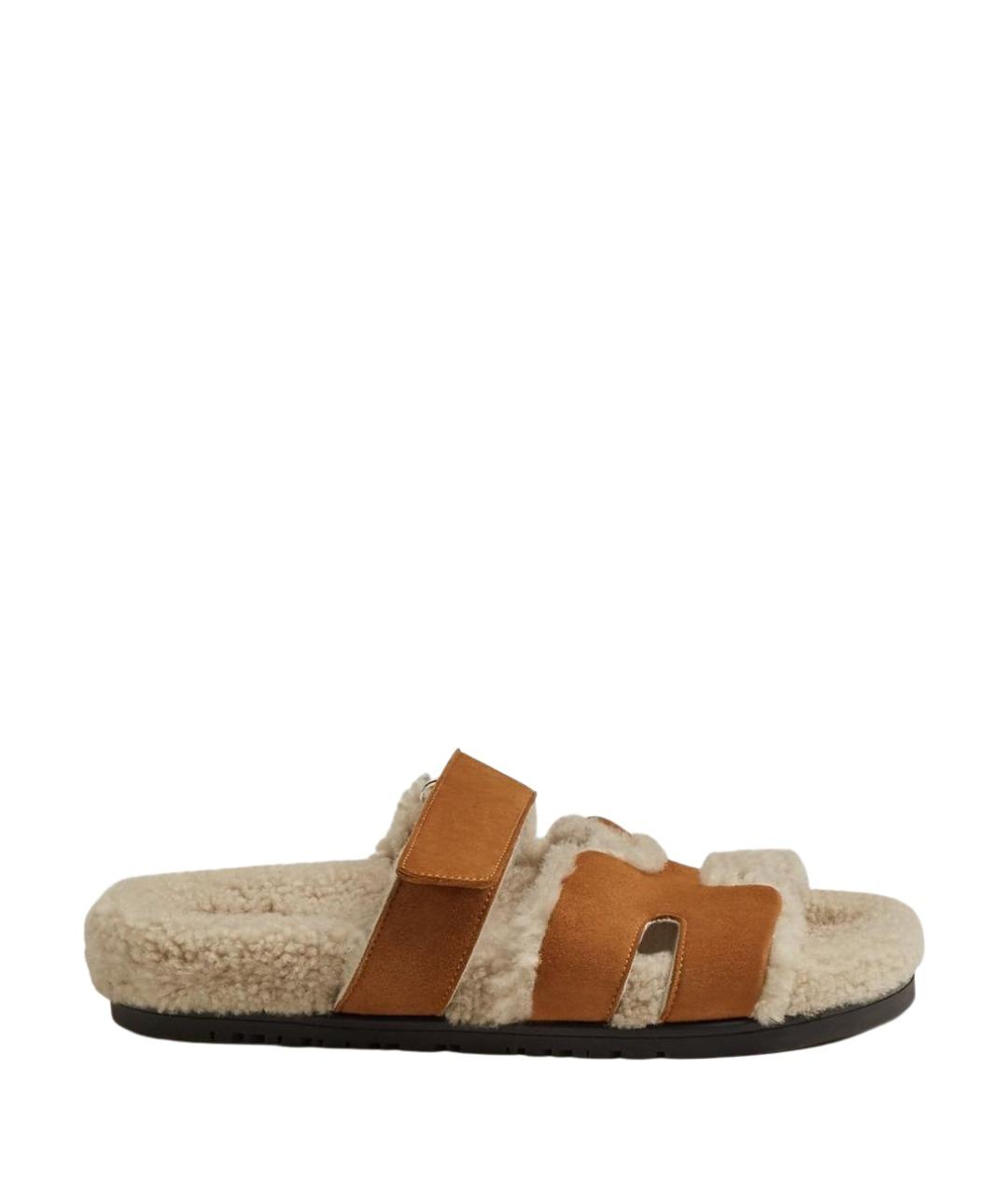 HERMES Коричневые кожаные шлепанцы, фото 1