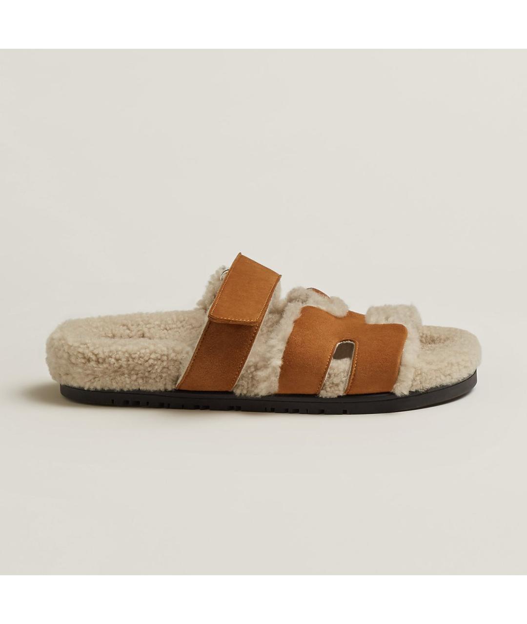 HERMES Коричневые кожаные шлепанцы, фото 8