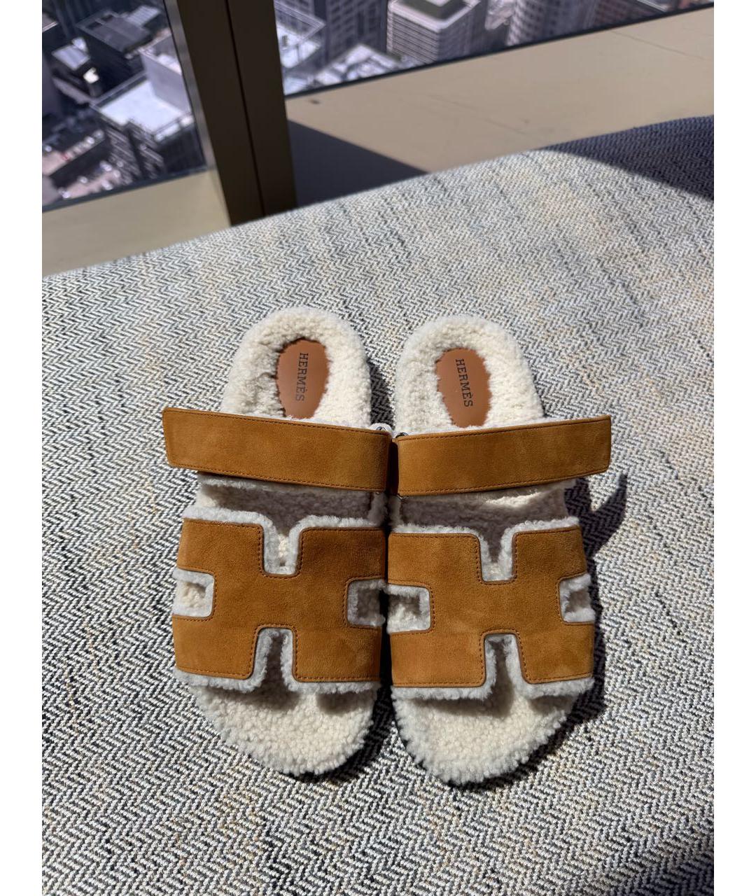 HERMES Коричневые кожаные шлепанцы, фото 5