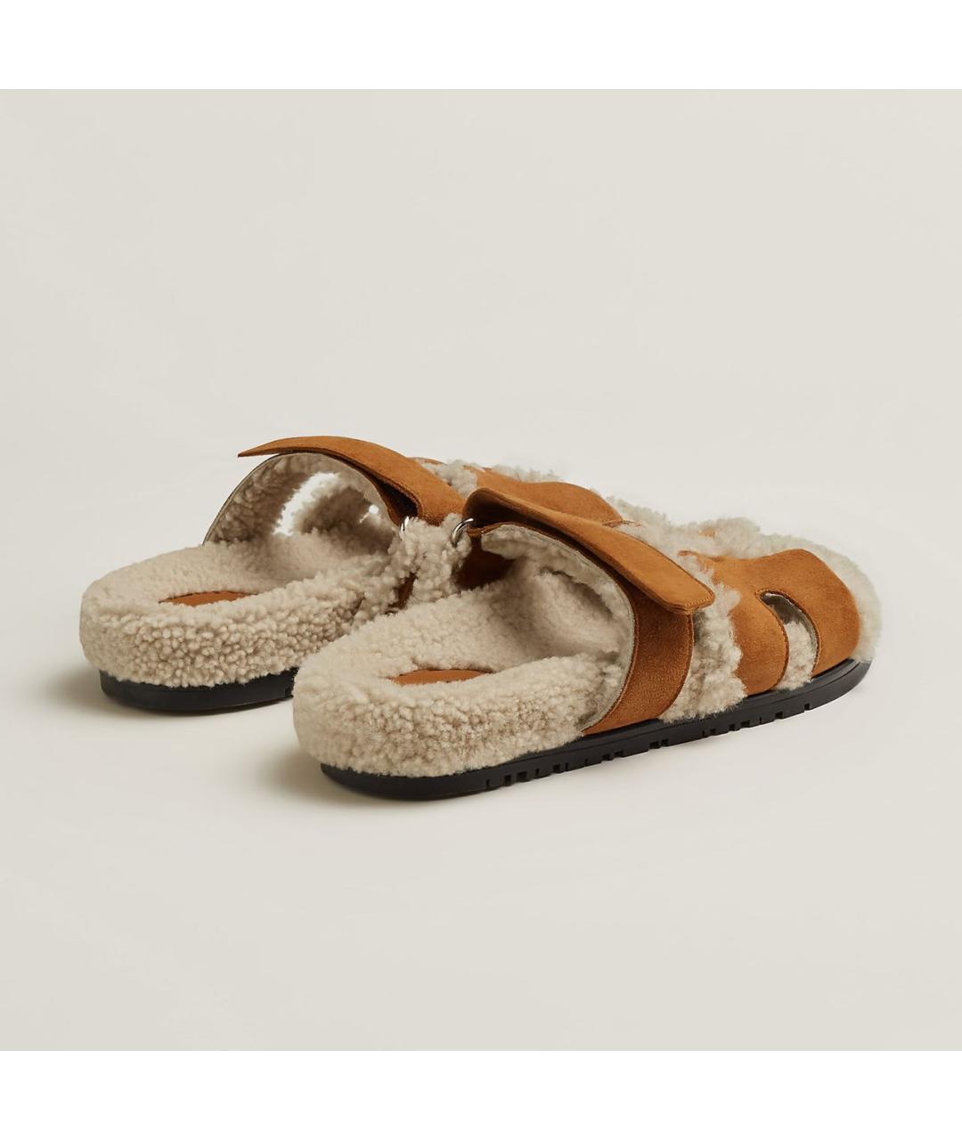 HERMES Коричневые кожаные шлепанцы, фото 3