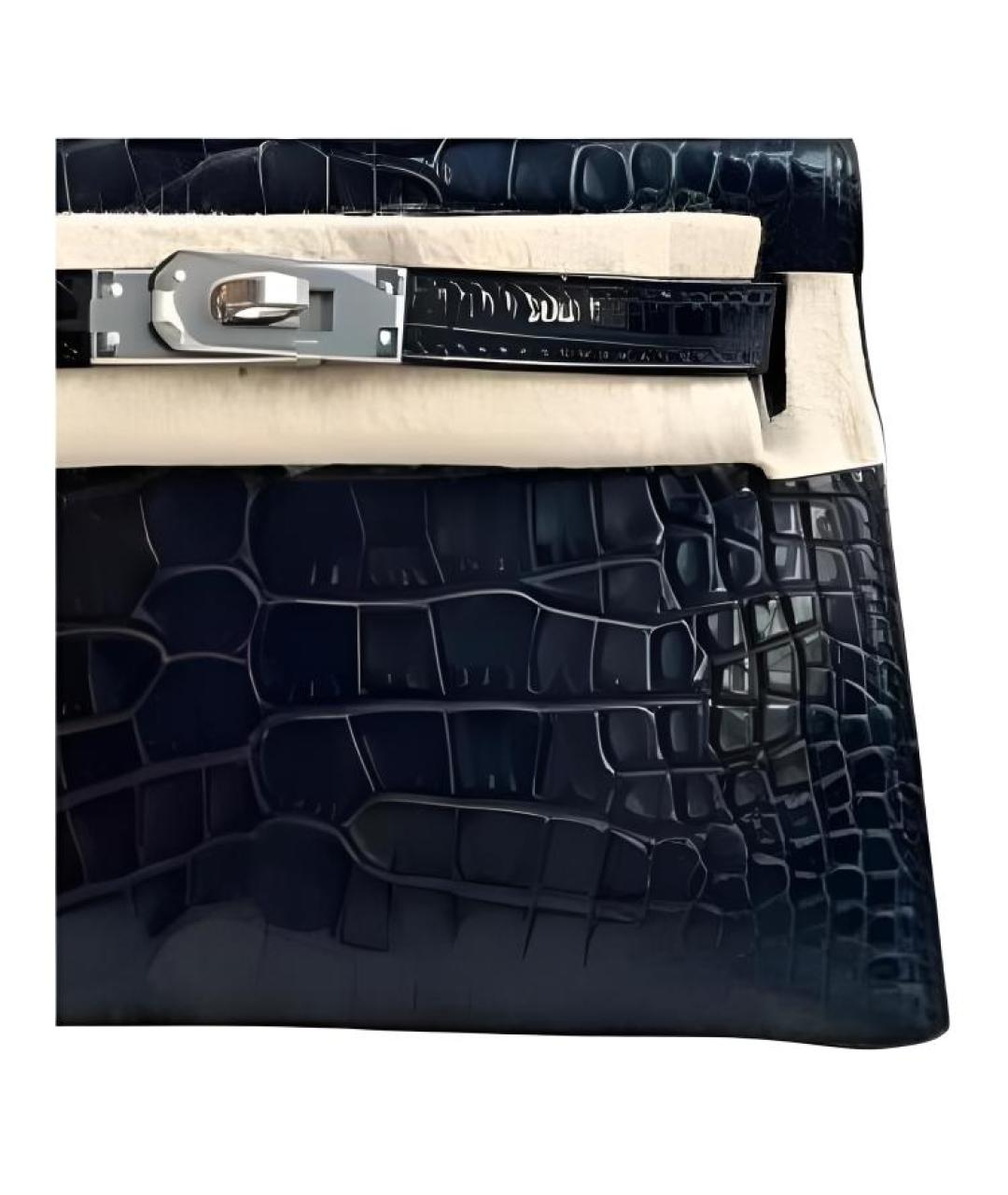 HERMES Черная сумка с короткими ручками из экзотической кожи, фото 4