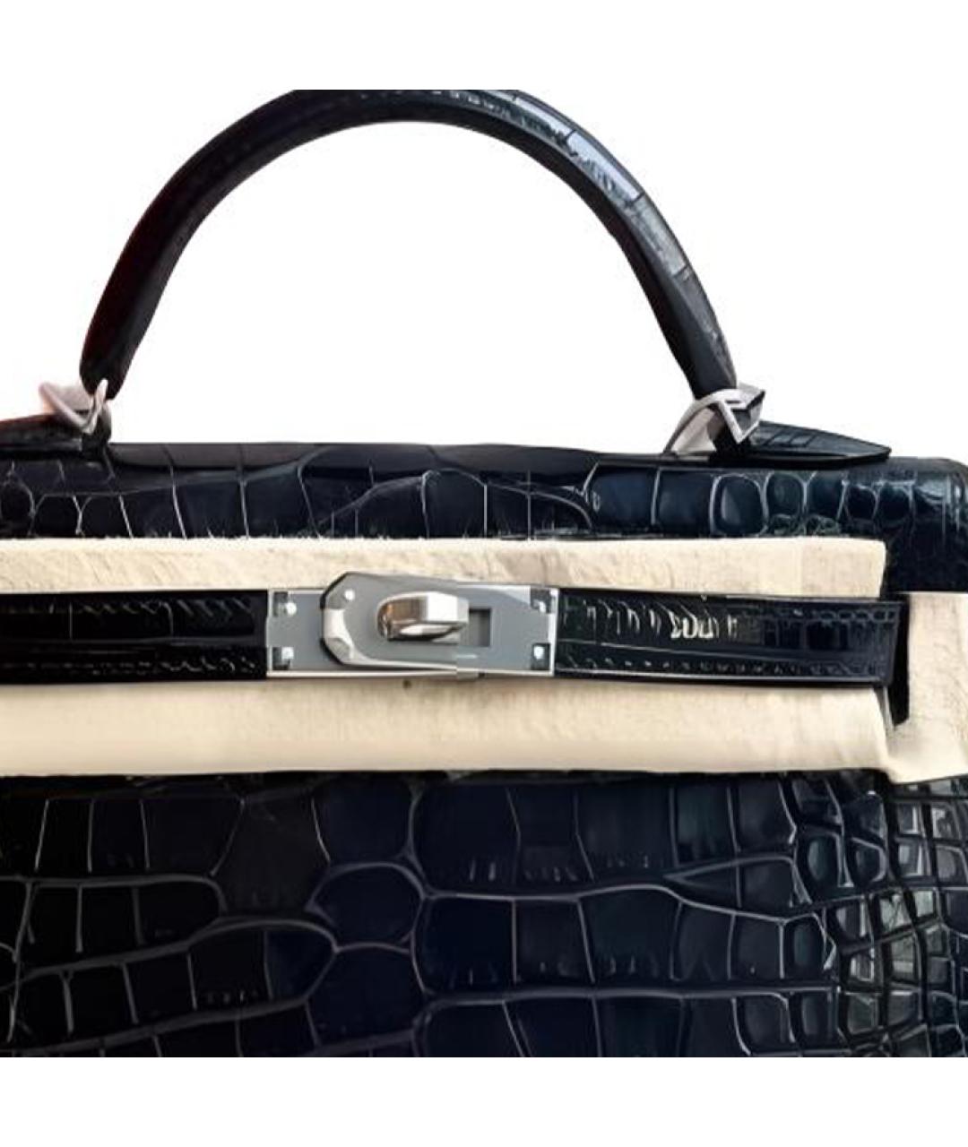 HERMES Черная сумка с короткими ручками из экзотической кожи, фото 2