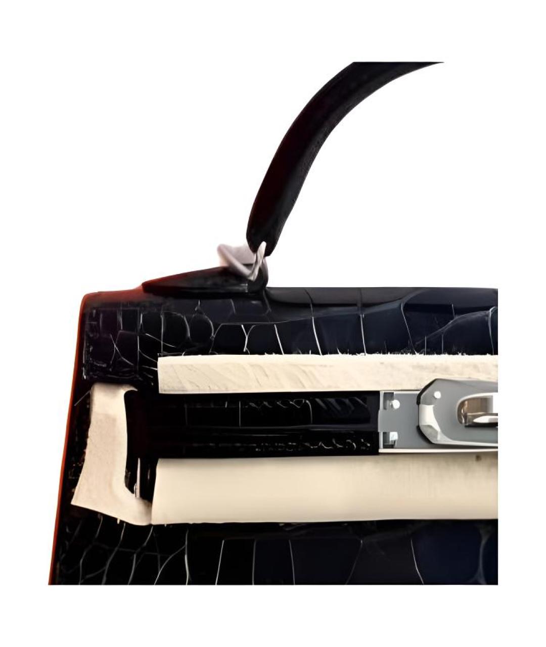 HERMES Черная сумка с короткими ручками из экзотической кожи, фото 3