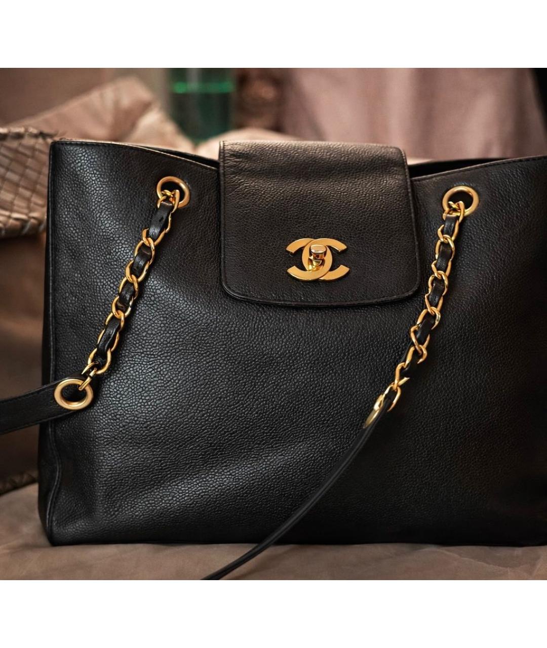 CHANEL Черная кожаная сумка тоут, фото 5