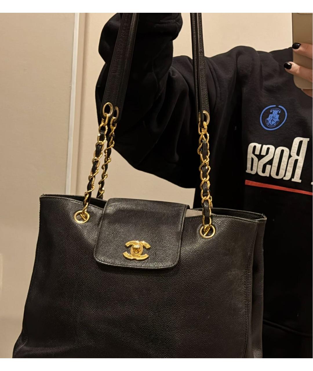CHANEL Черная кожаная сумка тоут, фото 8