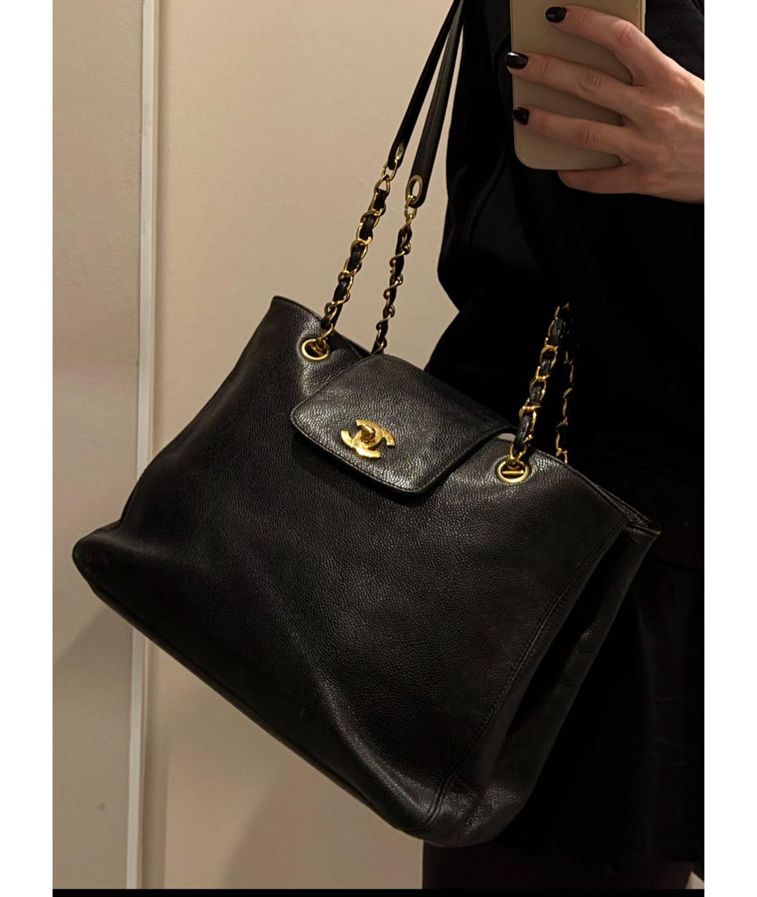 CHANEL Черная кожаная сумка тоут, фото 7