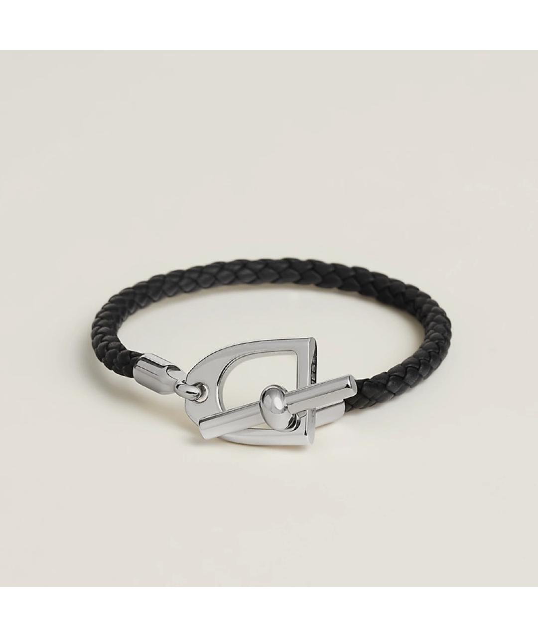 HERMES Черный кожаный браслет, фото 8