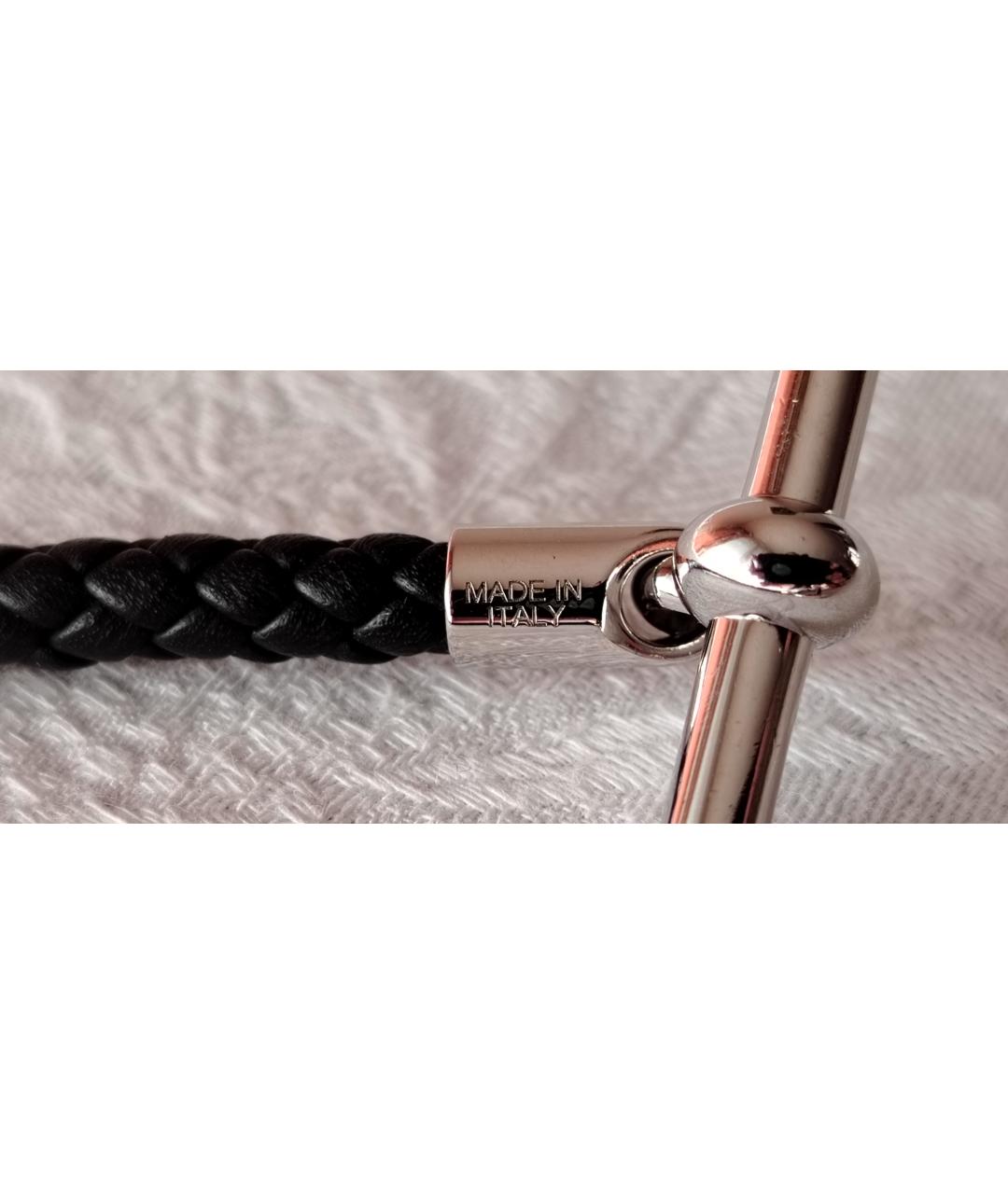 HERMES Черный кожаный браслет, фото 4