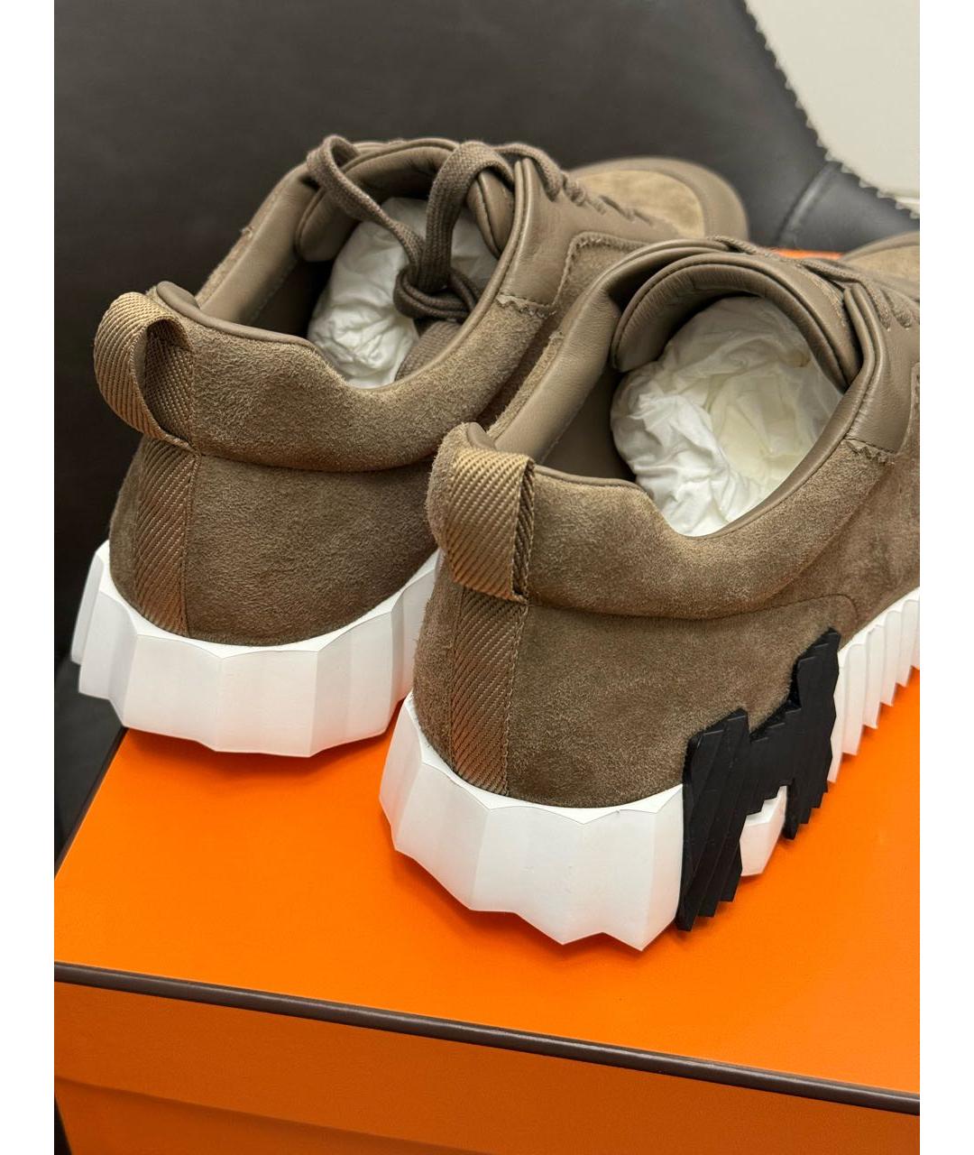 HERMES Коричневые замшевые низкие кроссовки / кеды, фото 5