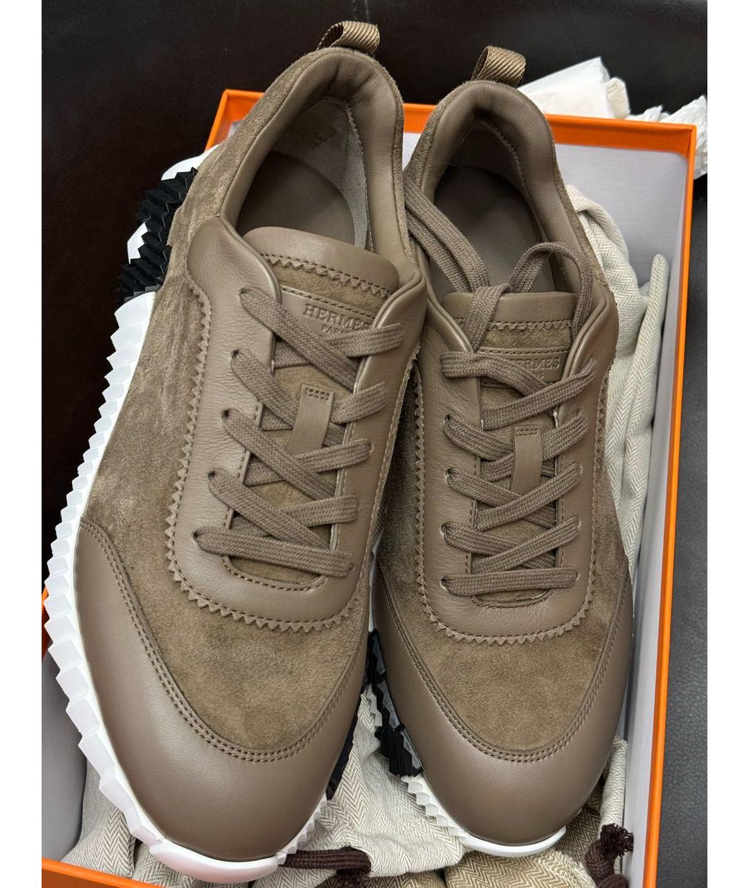 HERMES Коричневые замшевые низкие кроссовки / кеды, фото 2