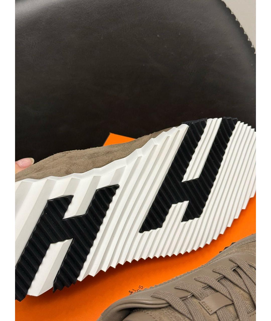 HERMES Коричневые замшевые низкие кроссовки / кеды, фото 6