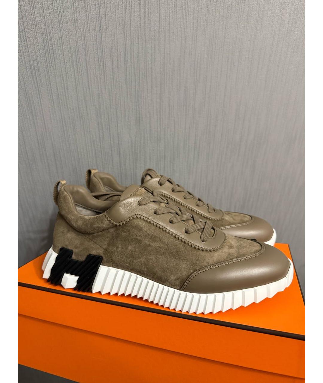 HERMES Коричневые замшевые низкие кроссовки / кеды, фото 4