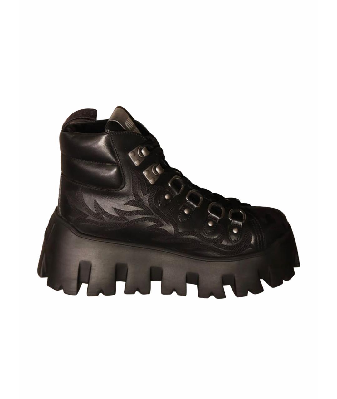 MIU MIU Черные кожаные ботинки, фото 1