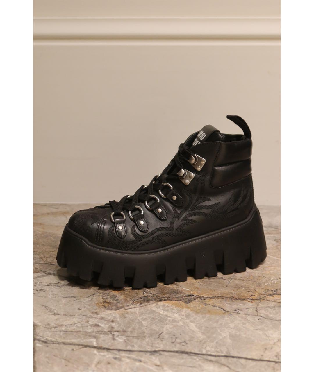 MIU MIU Черные кожаные ботинки, фото 2