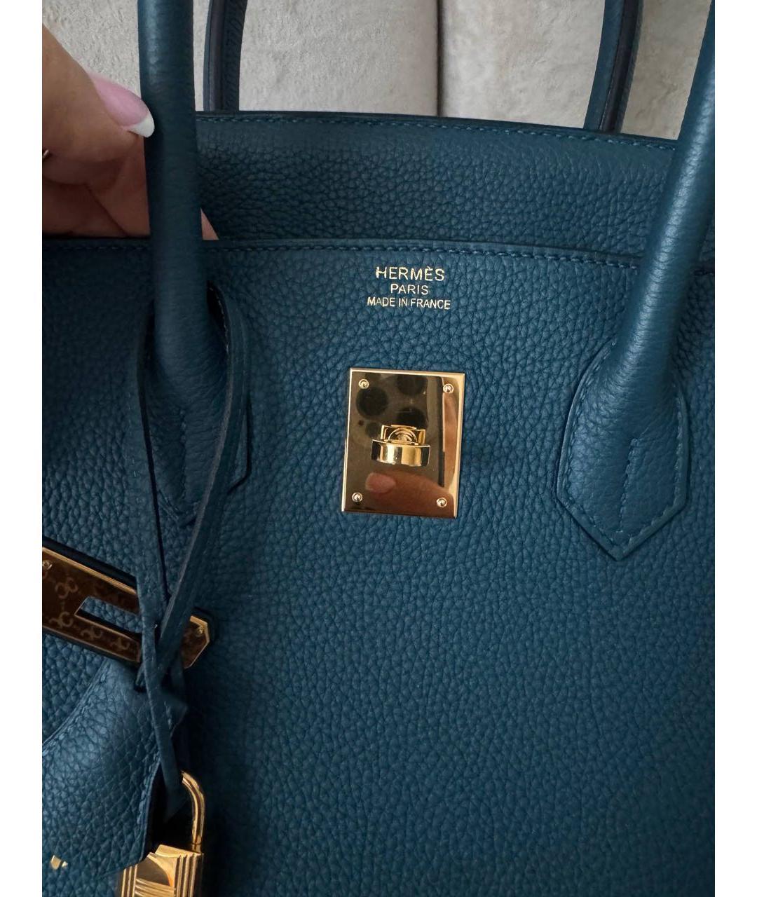 HERMES Синяя кожаная сумка с короткими ручками, фото 3