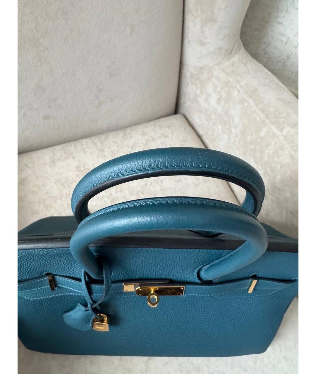 HERMES Синяя кожаная сумка с короткими ручками, фото 7