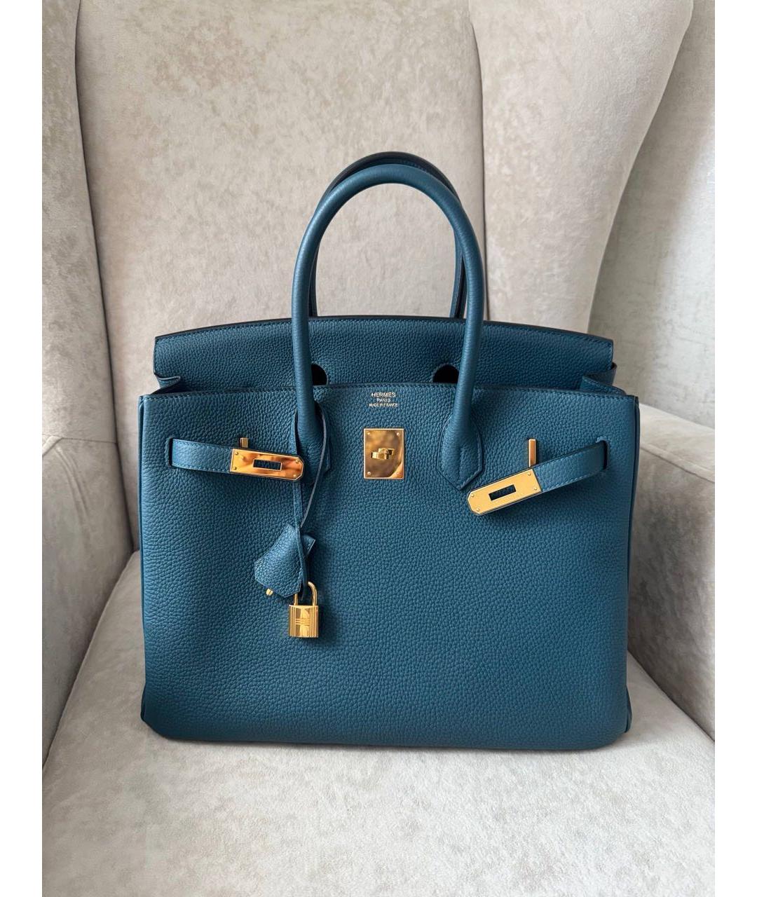 HERMES Синяя кожаная сумка с короткими ручками, фото 2