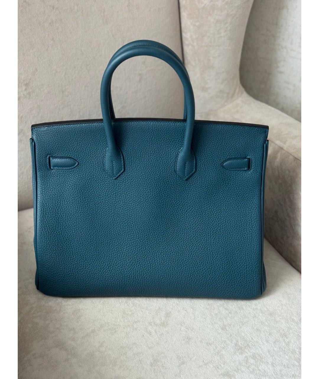 HERMES Синяя кожаная сумка с короткими ручками, фото 4
