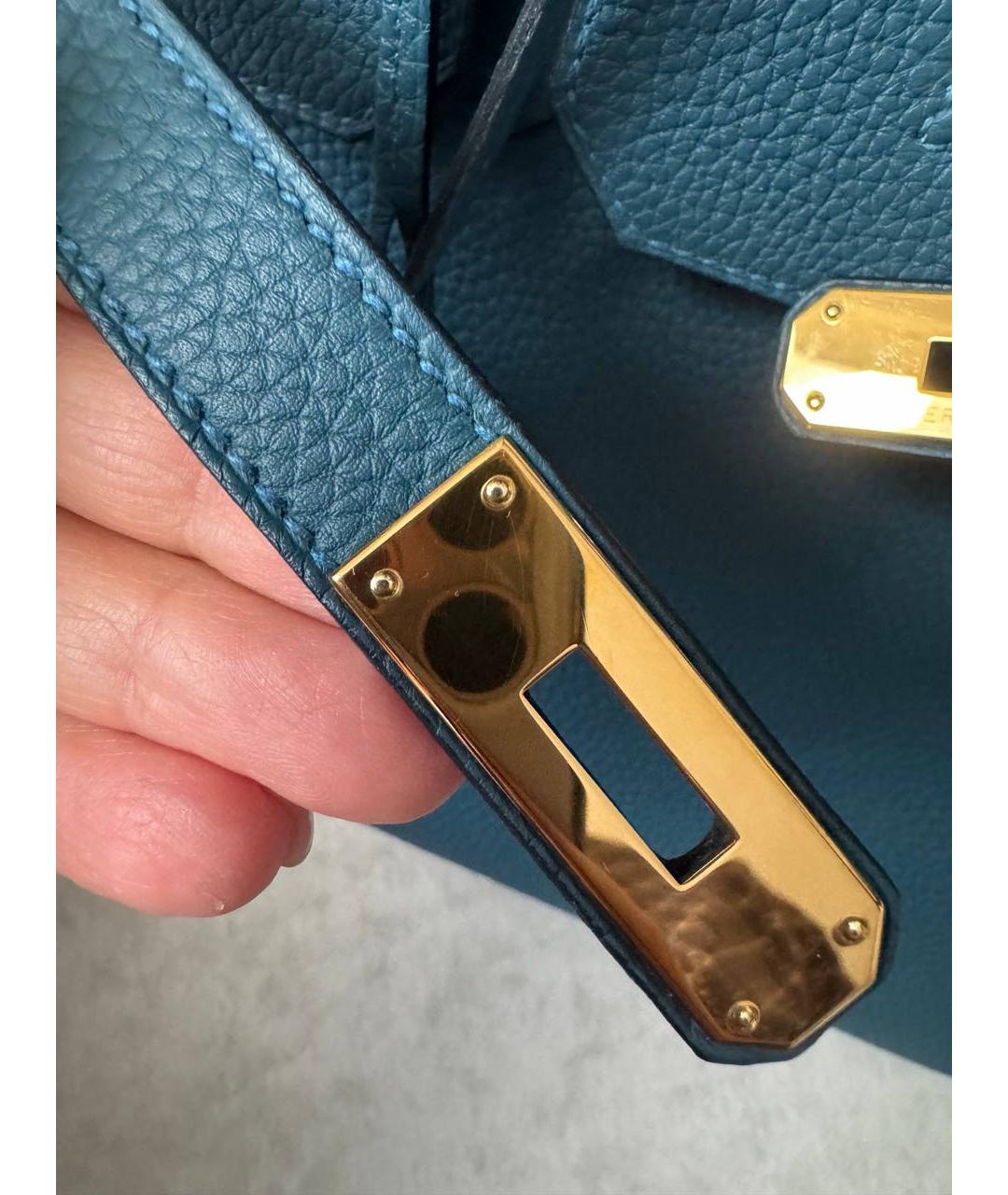 HERMES Синяя кожаная сумка с короткими ручками, фото 6