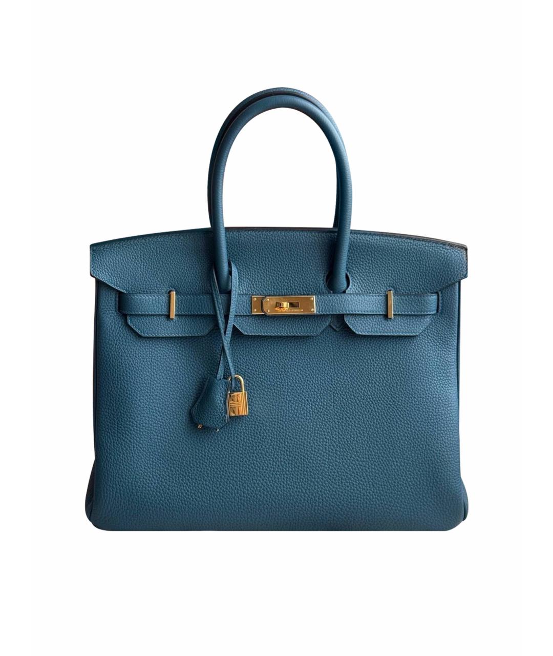 HERMES Синяя кожаная сумка с короткими ручками, фото 1