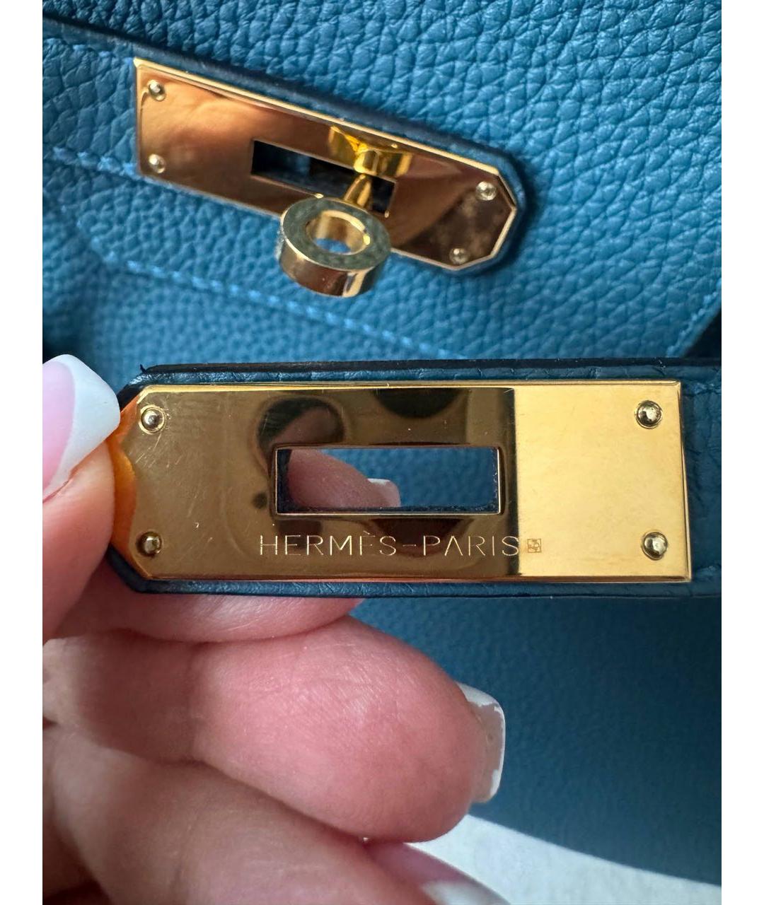 HERMES Синяя кожаная сумка с короткими ручками, фото 5