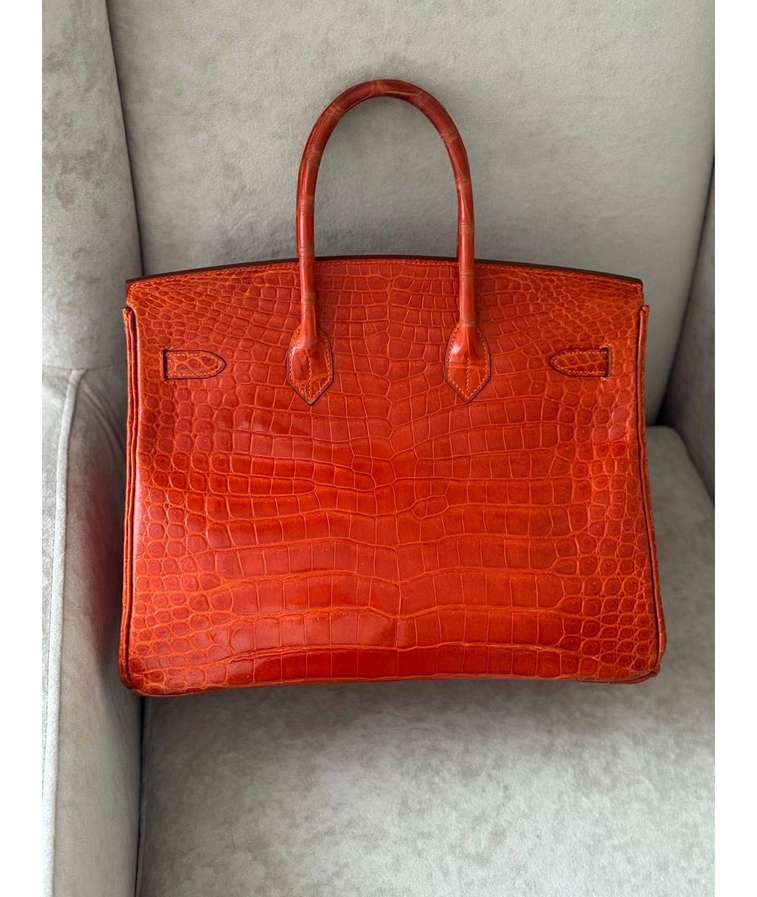 HERMES Оранжевая сумка с короткими ручками из экзотической кожи, фото 3