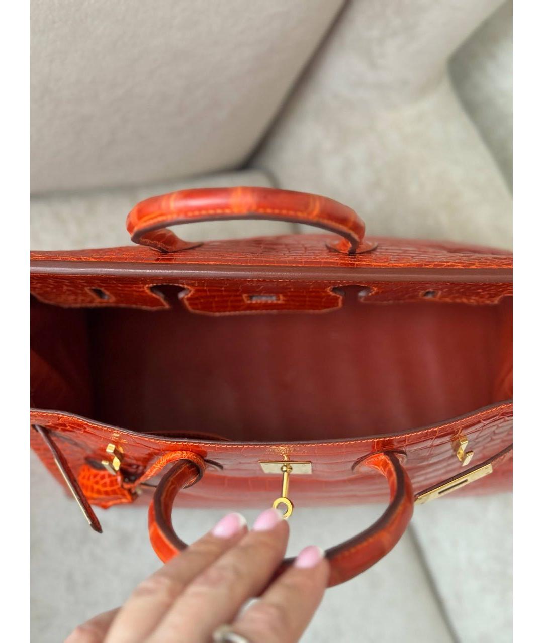 HERMES Оранжевая сумка с короткими ручками из экзотической кожи, фото 4