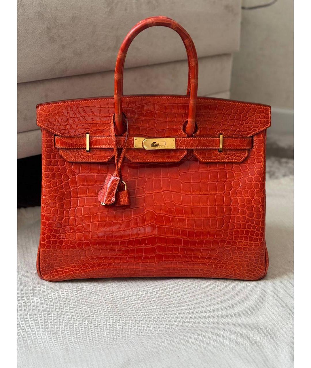 HERMES Оранжевая сумка с короткими ручками из экзотической кожи, фото 9