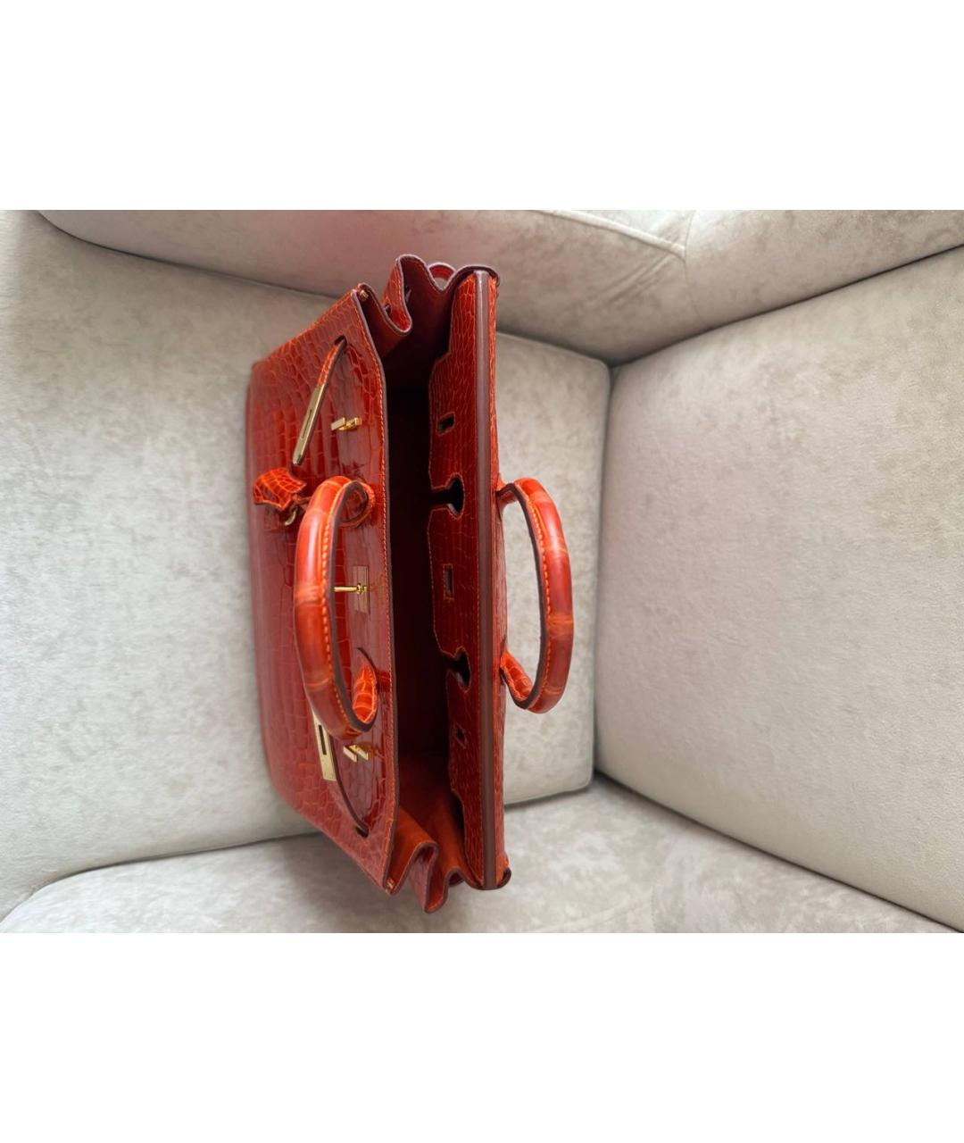 HERMES Оранжевая сумка с короткими ручками из экзотической кожи, фото 8