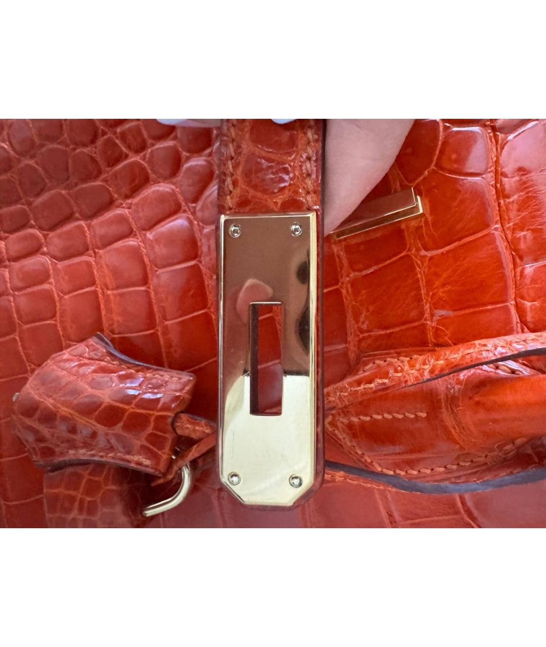 HERMES Оранжевая сумка с короткими ручками из экзотической кожи, фото 6