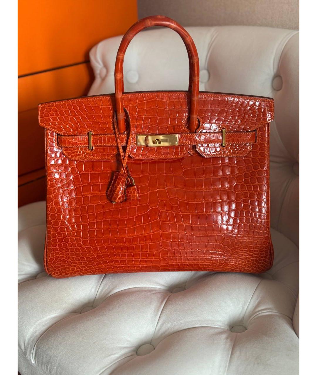 HERMES Оранжевая сумка с короткими ручками из экзотической кожи, фото 2