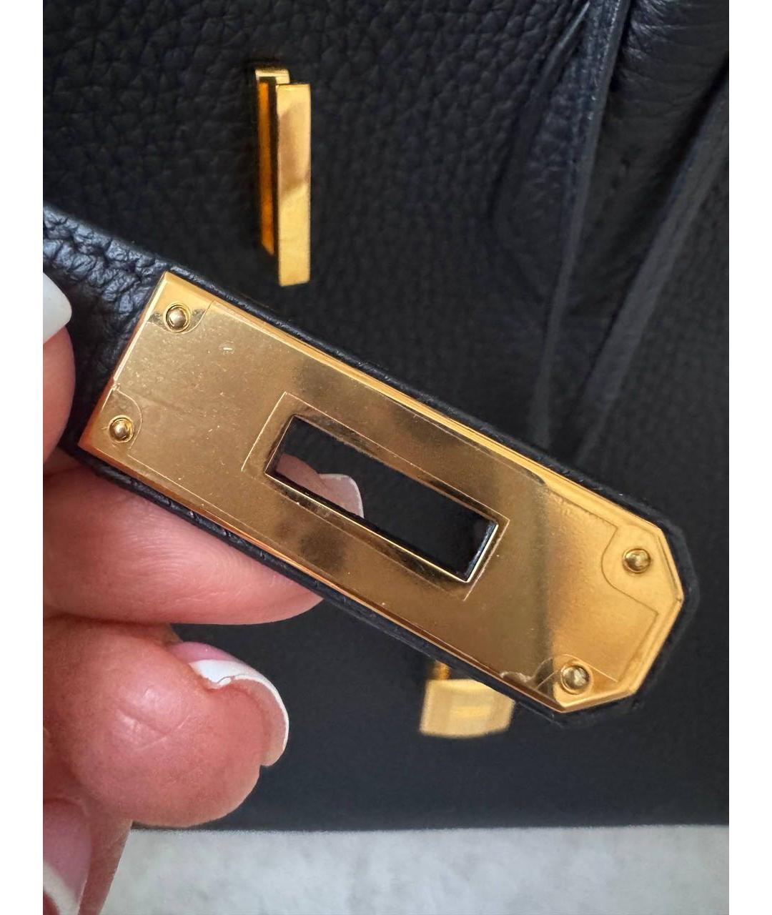 HERMES Черная кожаная сумка с короткими ручками, фото 4