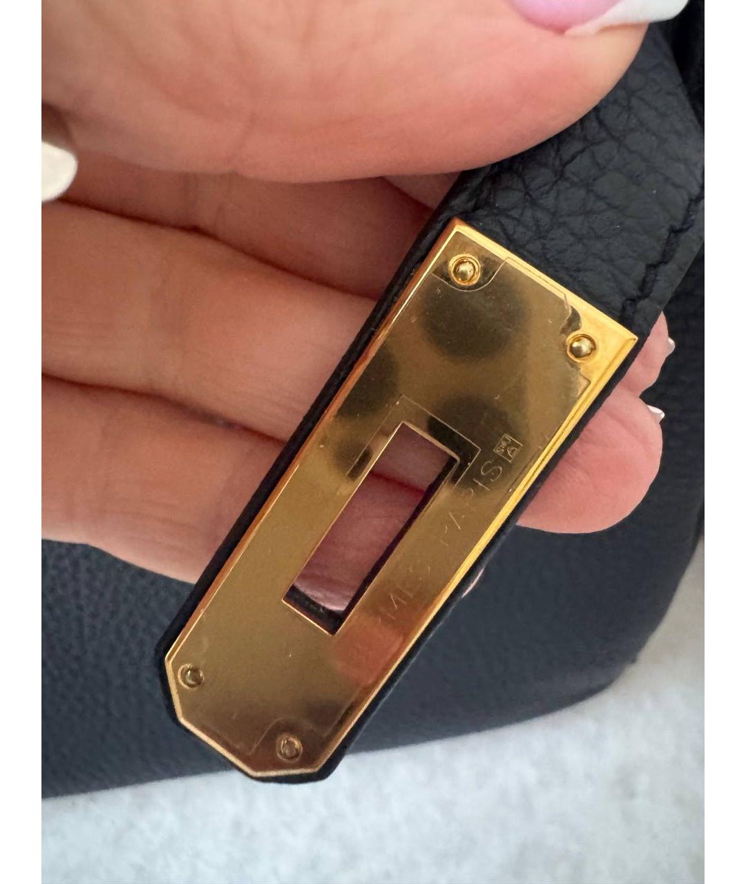 HERMES Черная кожаная сумка с короткими ручками, фото 5