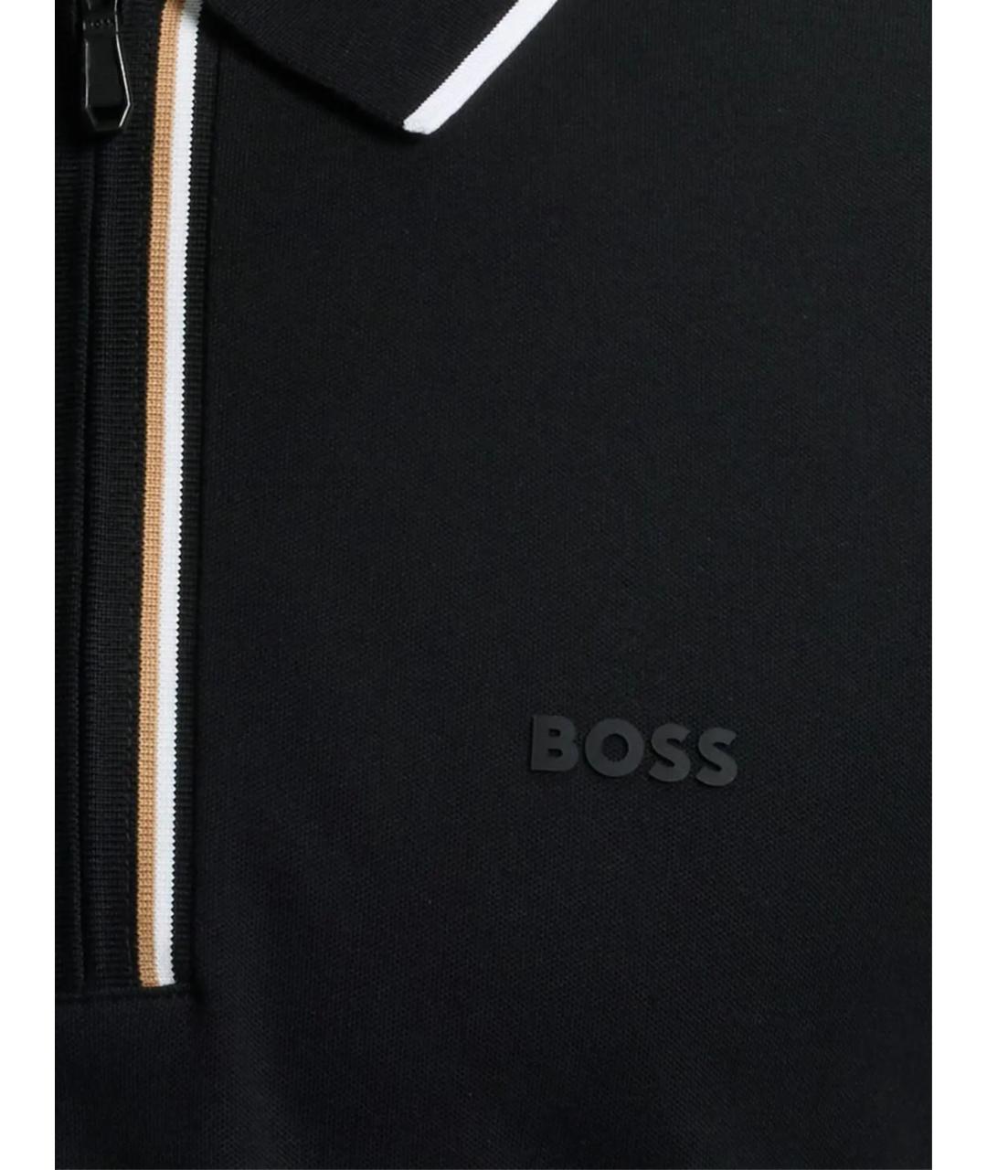 HUGO BOSS Черное хлопко-эластановое поло с коротким рукавом, фото 2