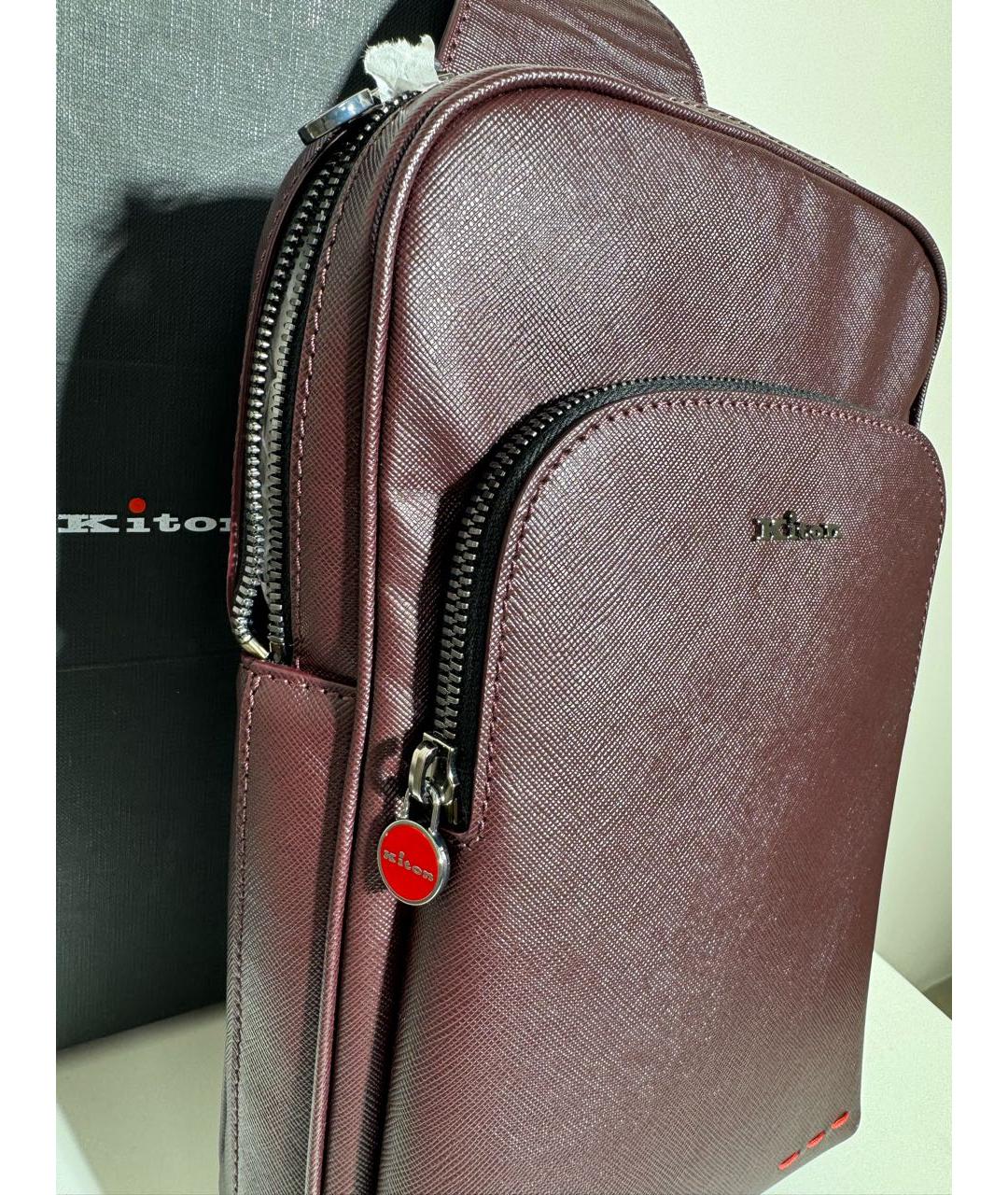 KITON Бордовый кожаный рюкзак, фото 3