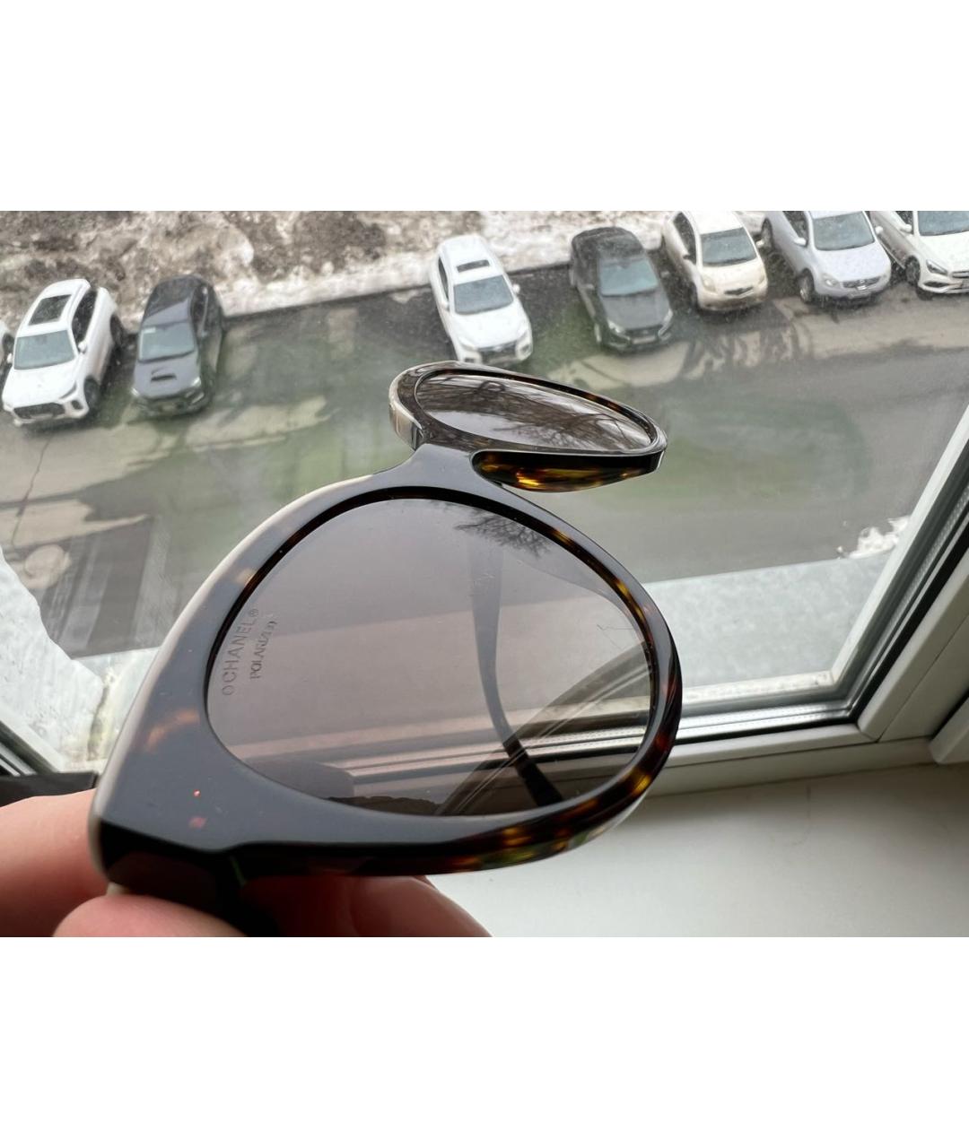 CHANEL Коричневые пластиковые солнцезащитные очки, фото 5