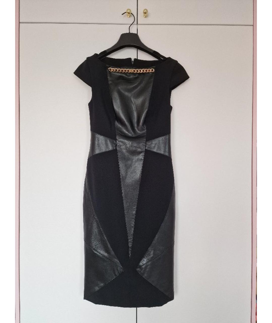 ELISABETTA FRANCHI Черное кожаное вечернее платье, фото 9