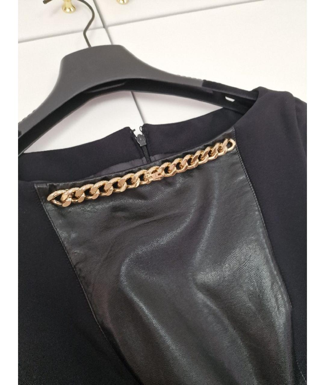 ELISABETTA FRANCHI Черное кожаное вечернее платье, фото 4