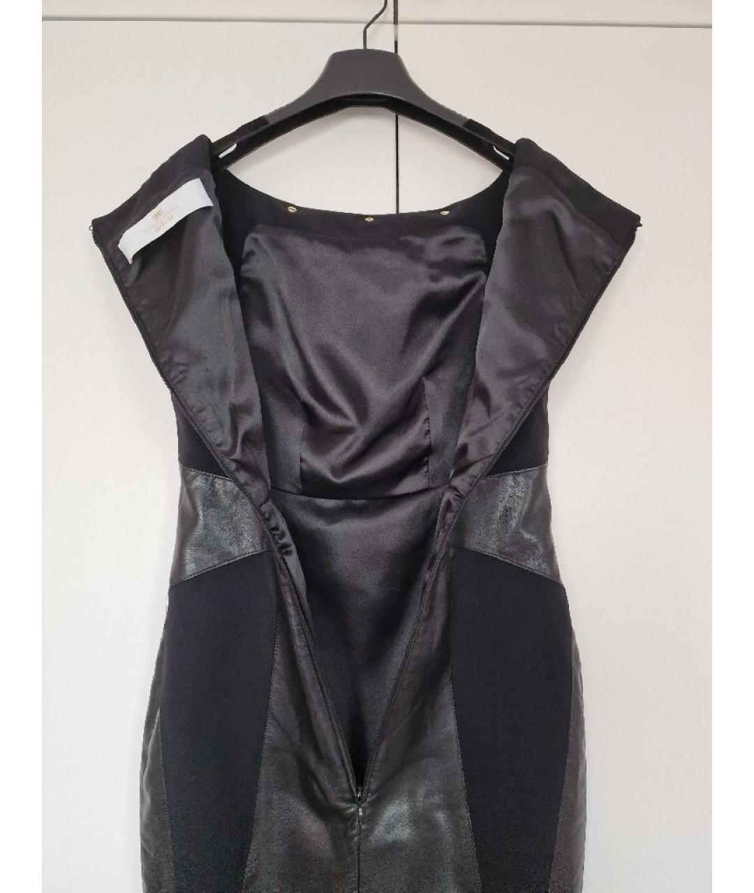 ELISABETTA FRANCHI Черное кожаное вечернее платье, фото 5