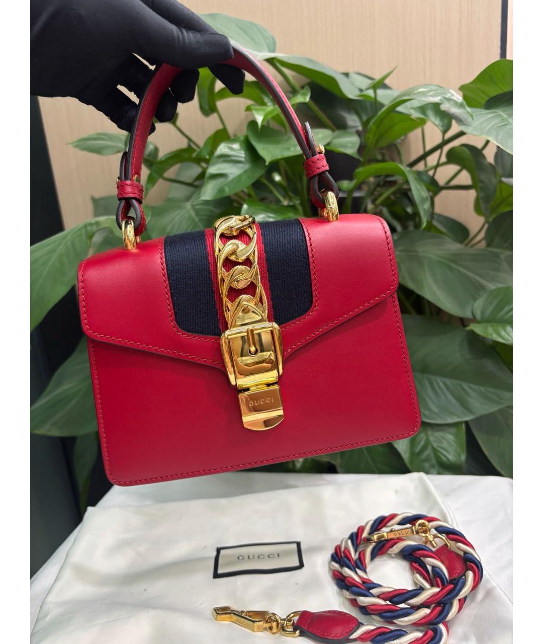 GUCCI Красная кожаная сумка через плечо, фото 2