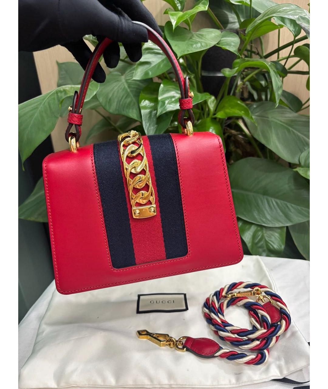 GUCCI Красная кожаная сумка через плечо, фото 3